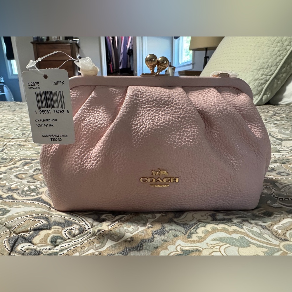 Coach Pink Leather Pleated NORA Kisslock Clutch